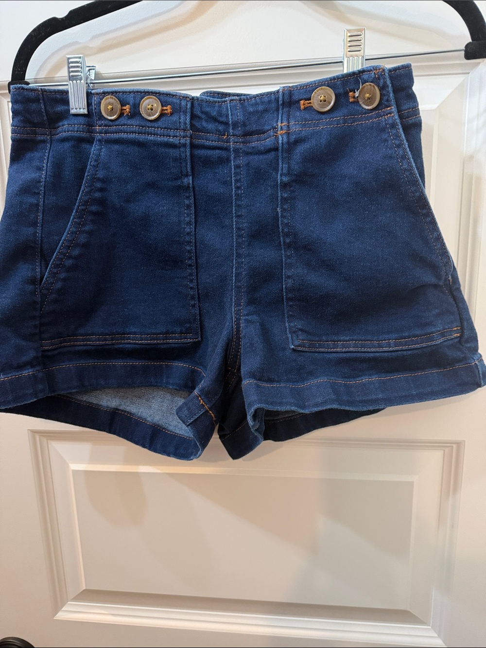 Women's Navy Blue Denim High-Waist Shorts Pilcro